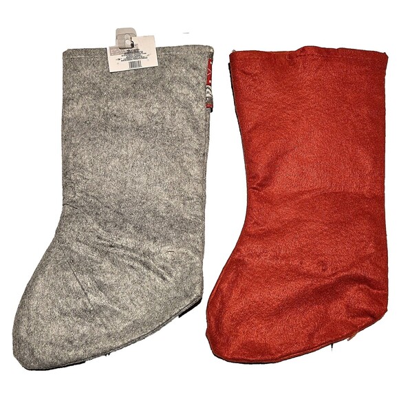 Vintage Gnome Christmas Stocking Pair Fur White Beard Nose Red Gray 18" NWT NOS - Picture 2 of 6